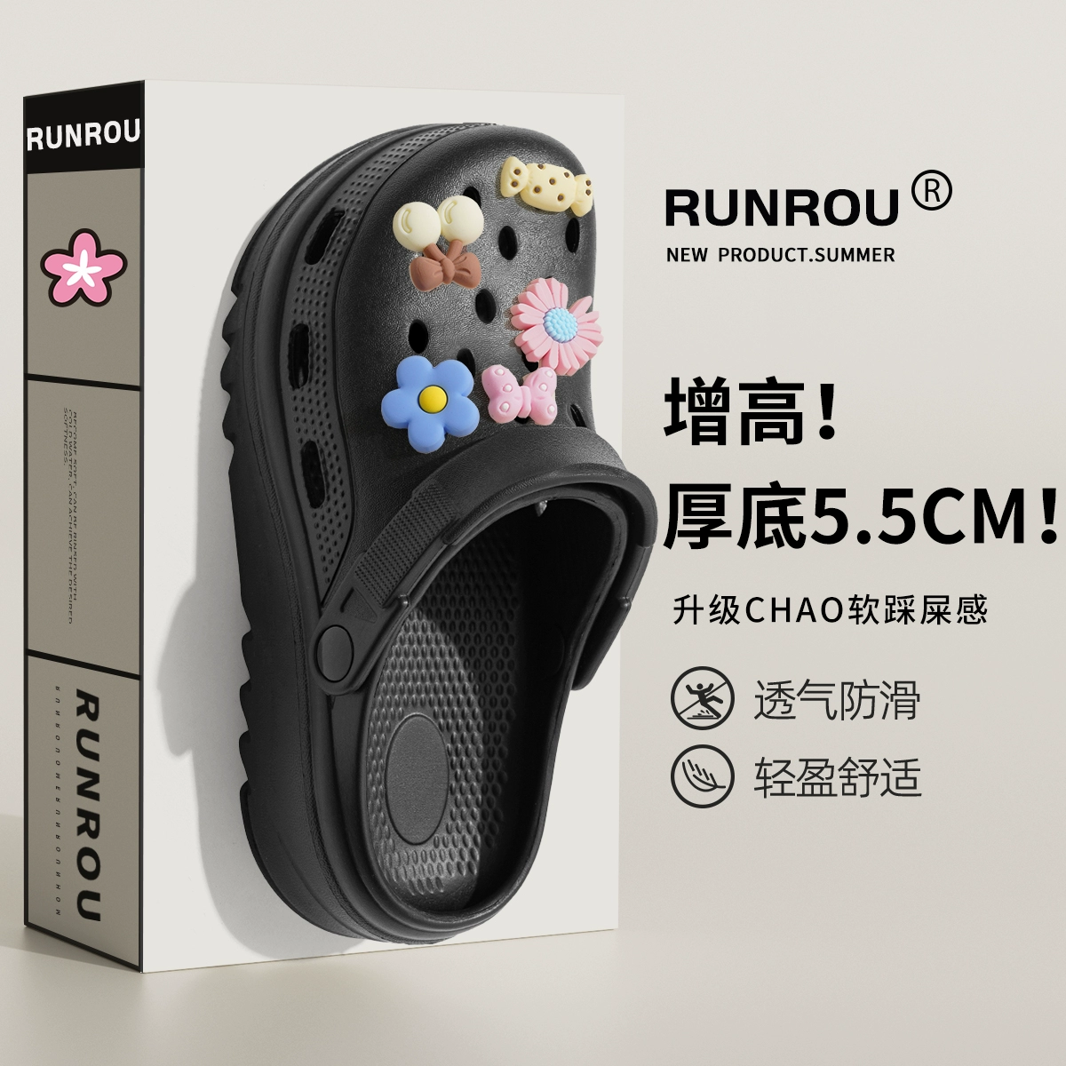 Черные женские туфли Croc 2025, новые антискользящие пляжные тапочки на толстой подошве из EVA, летняя обувь для женщин