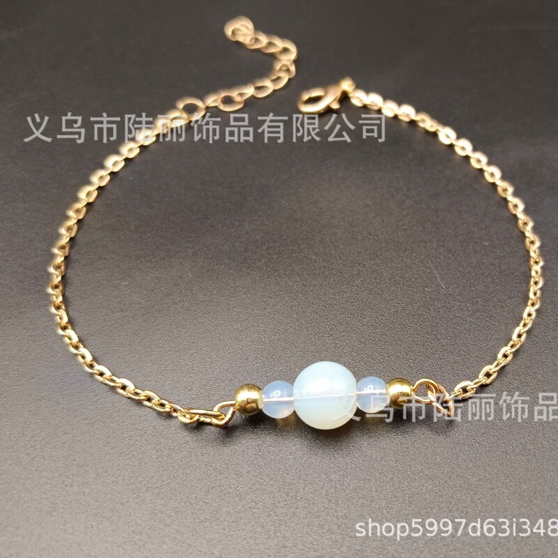 Cross-border foreign trade jewelry cat's eye stone single-layer multi-layer crescent pendant ball chain pearl ladies anklet suit wholesale