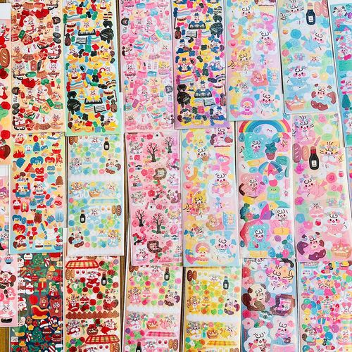 Korean Ins Cute Cartoon BOBO Collection Guka Stickers Laser Account Decoration Small Roll Stickers Complete Set