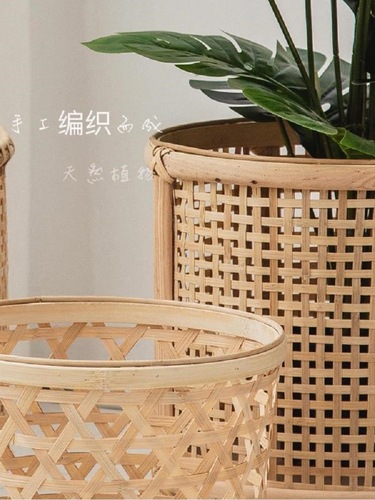 S588 rattan flower basket flower pot bamboo flower stand living room floor-standing bonsai plant display shelf balcony succulent
