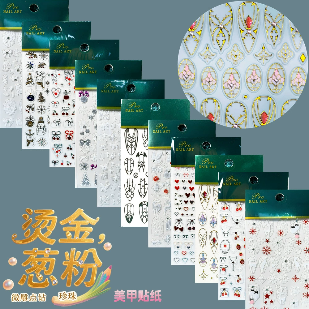 Трансграничные рождественские наклейки для дизайна ногтей с изображением лося, снежинки, лука, микрозаточенные точечные алмазные бусины, сердце, клубника, горячее тиснение, наклейки для ногтей