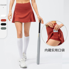 Spring and summer women's tennis skirt fake two-piece sports culottes nude running dance training fitness skirt 22441