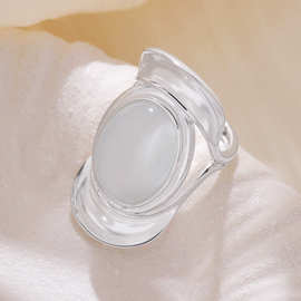 小众ins风轻奢冷淡高级感13x18mm椭圆猫眼石大开口戒 喜鹊工厂货