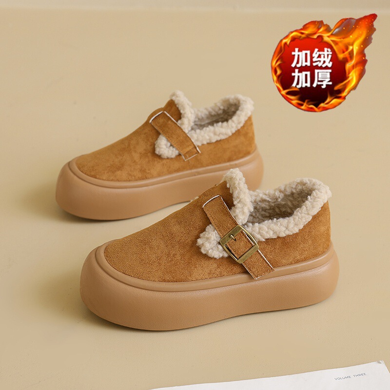 Fleece-Lined Snow Boots for Women, Winter Women's Shoes, Birkenstock Shoes, Thickened Warm Cotton Shoes, Thick-Soled Height-Increasing Furry Shoes, Loafers for Women