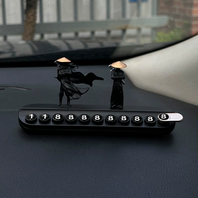 National style chivalrous passenger temporary parking plate creative martial arts master car mobile car mobile phone plate car decoration (Nömrəli dayanma kartı) - back-sword-man-cloak-man-black-aromatherapy-parking-sign