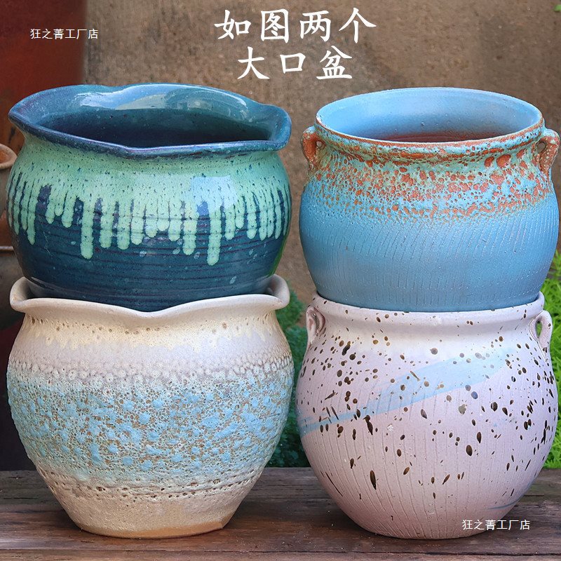 Large-Diameter Rustic Ceramic Purple Sand Simple Succulent Plant Old Stump Pot Green Radish Flower Pot Blue