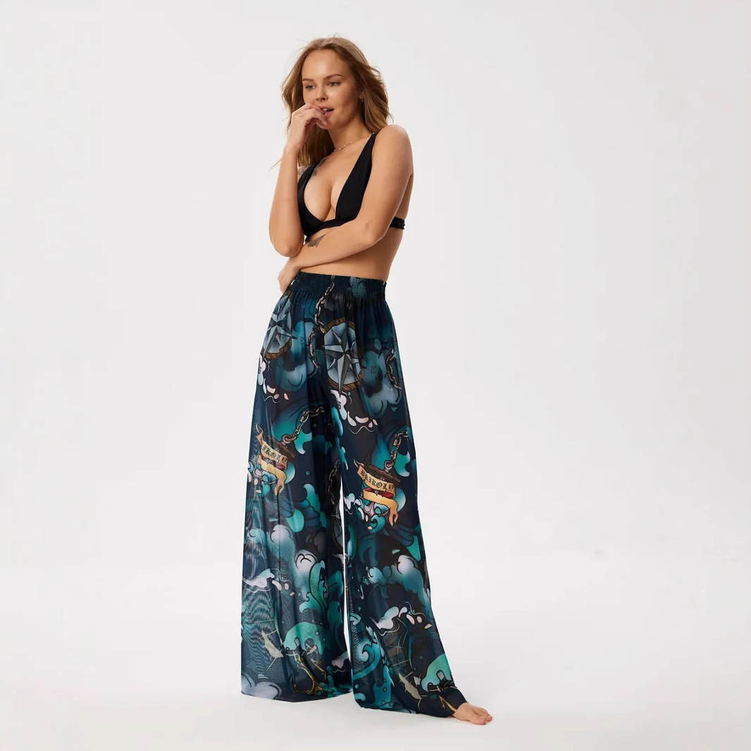 2025 nuevo estilo ruso europeo y americano Amazon TEMU sexy pantalones casuales de gasa de cintura alta para mujer