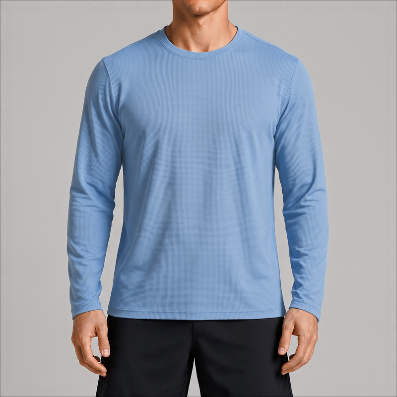 Cross-border men's quick-drying sports T-shirt, mesh round neck, skin-friendly, casual long-sleeve, suitable for commuting, hiking, basketball, and tennis Cross-border men's quick-drying sports T-shirt, mesh round neck, skin-friendly, casual long-sleeve, suitable for commuting, hiking, basketball, and tennis