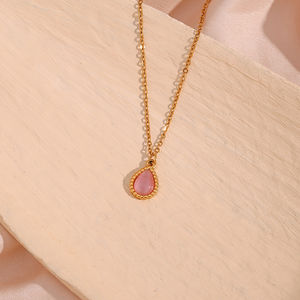 Fashion Water Droplets Stainless Steel Inlay Opal Pendant Necklace 1 Piece