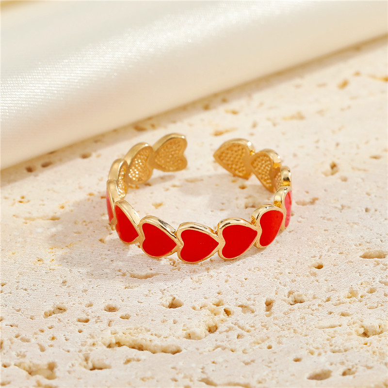 Cross-border New Jewelry Simple Red Pink Love Heart Surround Ring Opening Adjustable Index Finger Ring display picture 2