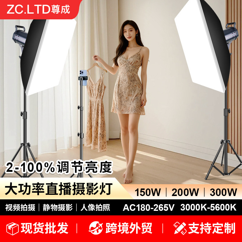 Live Broadcast Fill Light 300W Dual-Color Temperature Dimmable Film and Television Photography Light Live Broadcast Room Shooting Video Camera Lighting Kit