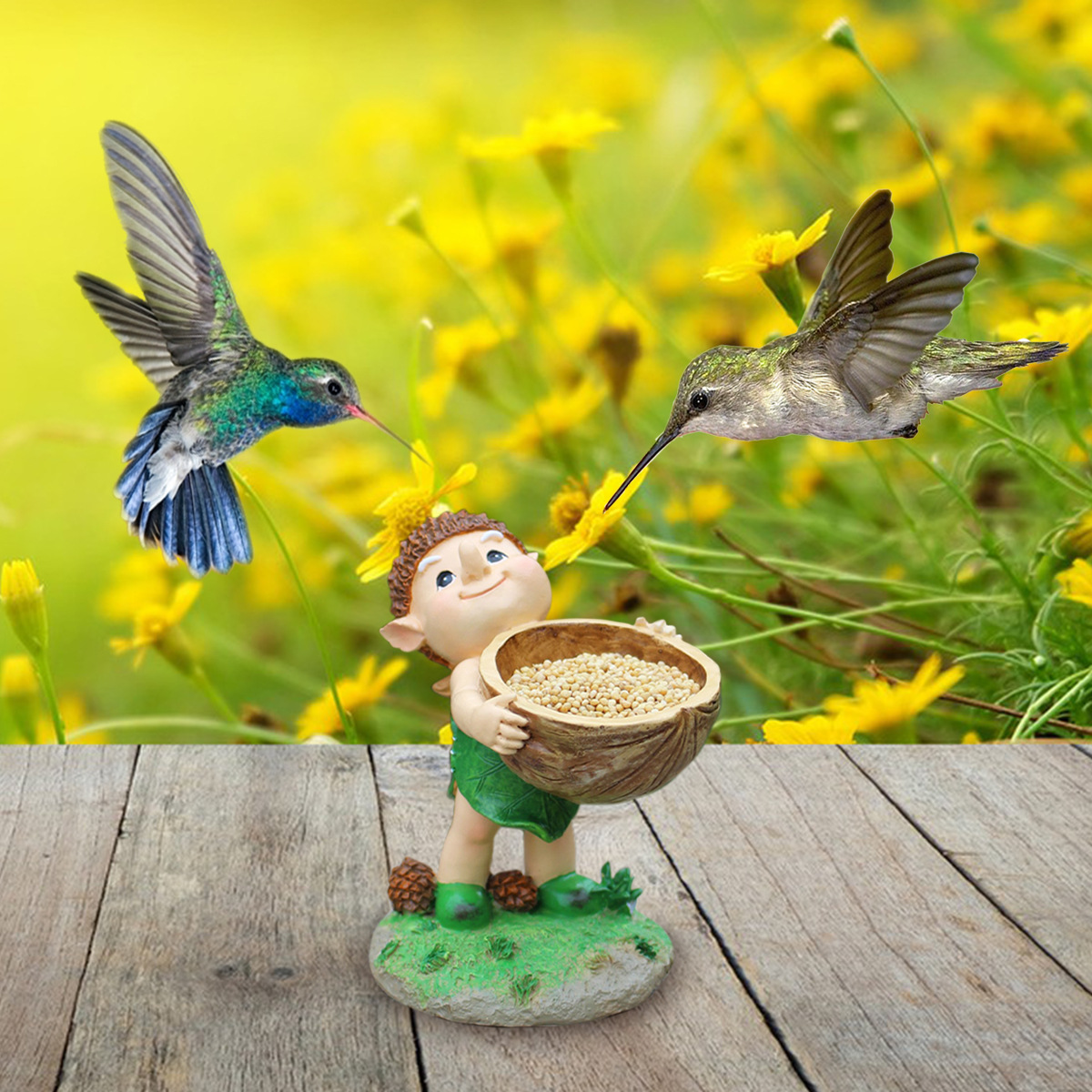  fairy tale forest elf walnut trough bird feeder resin outdoor garden statue courtyard lawn decoration pendulum