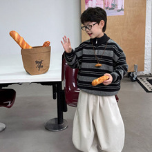 泰如 2025冬季新款韩版男童休闲条纹加厚保暖高领毛衣儿童上衣潮