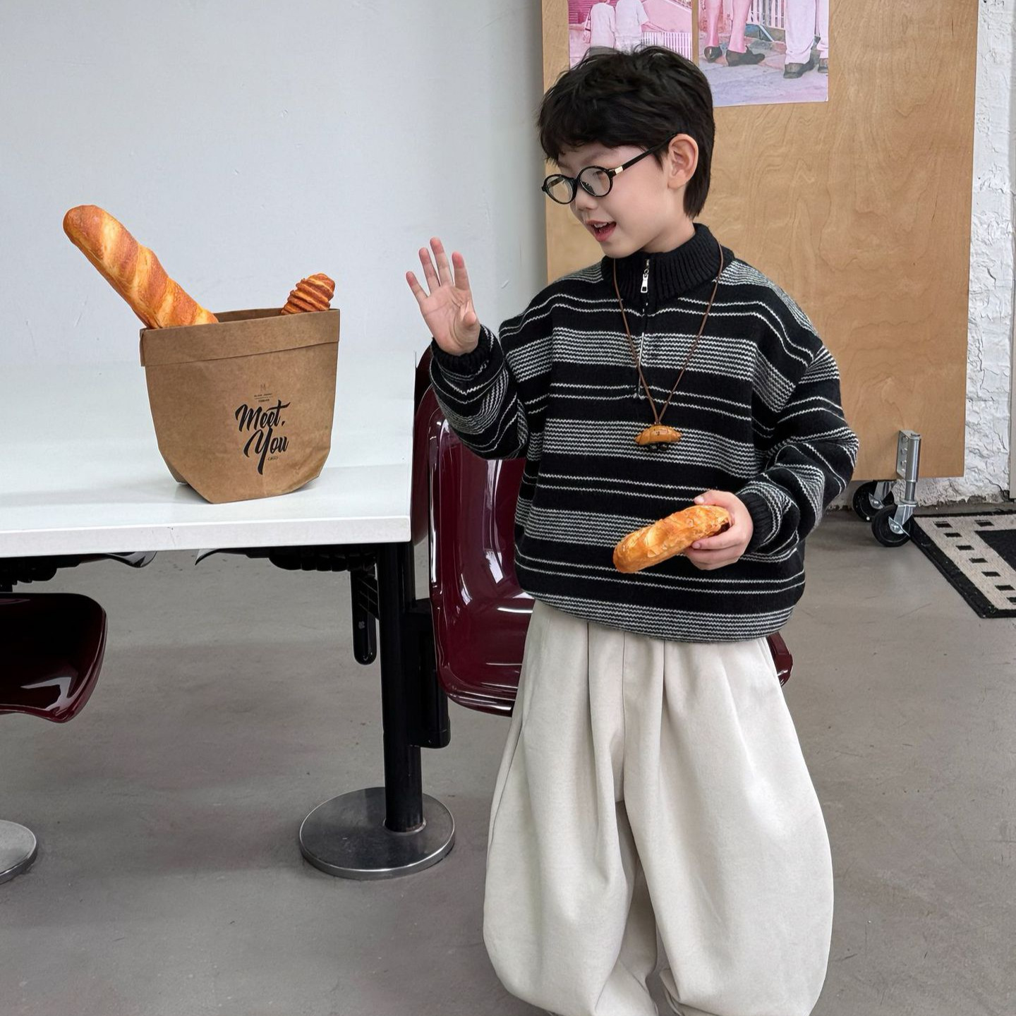 泰如 2025冬季新款韩版男童休闲条纹加厚保暖高领毛衣儿童上衣潮