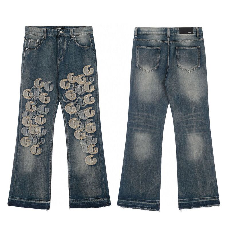 Cross-border Trendy Brand New AMIRI ICON Ripped Fashion Denim High Street American Casual Straight Jeans in stock