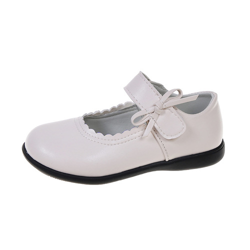 Girls' black leather shoes spring and autumn new soft-soled student shoes white flower girl school shoes British style children's performance shoes