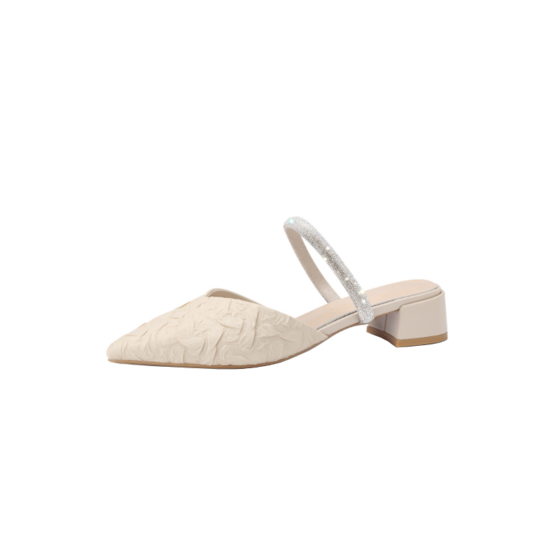 Punta cerrada medias zapatillas desgaste de verano de las mujeres 2023 nuevo estilo de hadas de una correa de diamantes de imitación de tacón grueso señaló sandalias Mary Jane