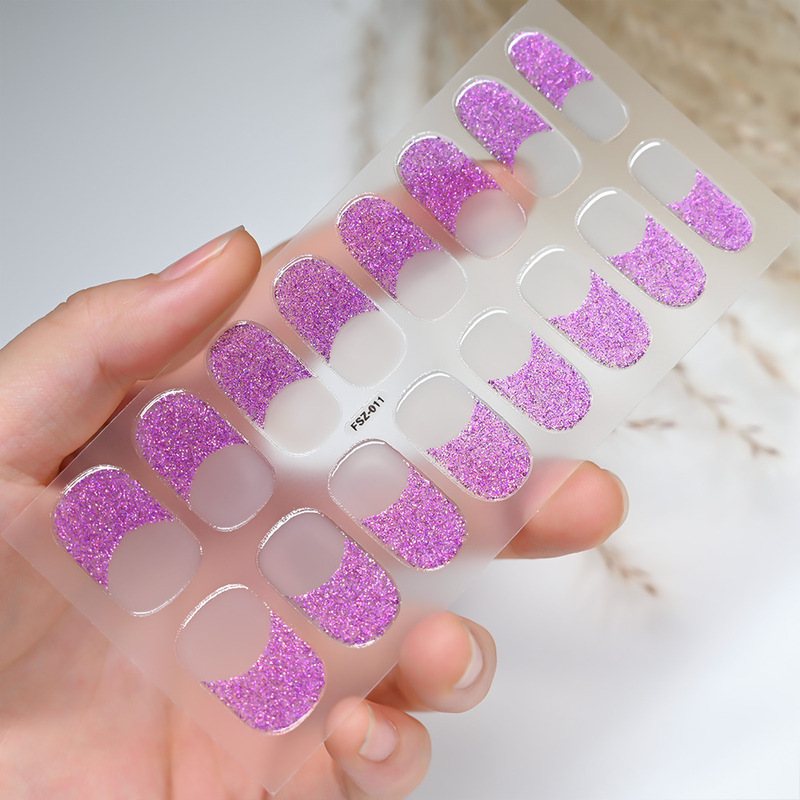 Cross-border French glitter gel nail stickers retro sweet cool half moon French light semi-cured gel nail stickers Cross-border French glitter gel nail stickers retro sweet cool half moon French light semi-cured gel nail stickers