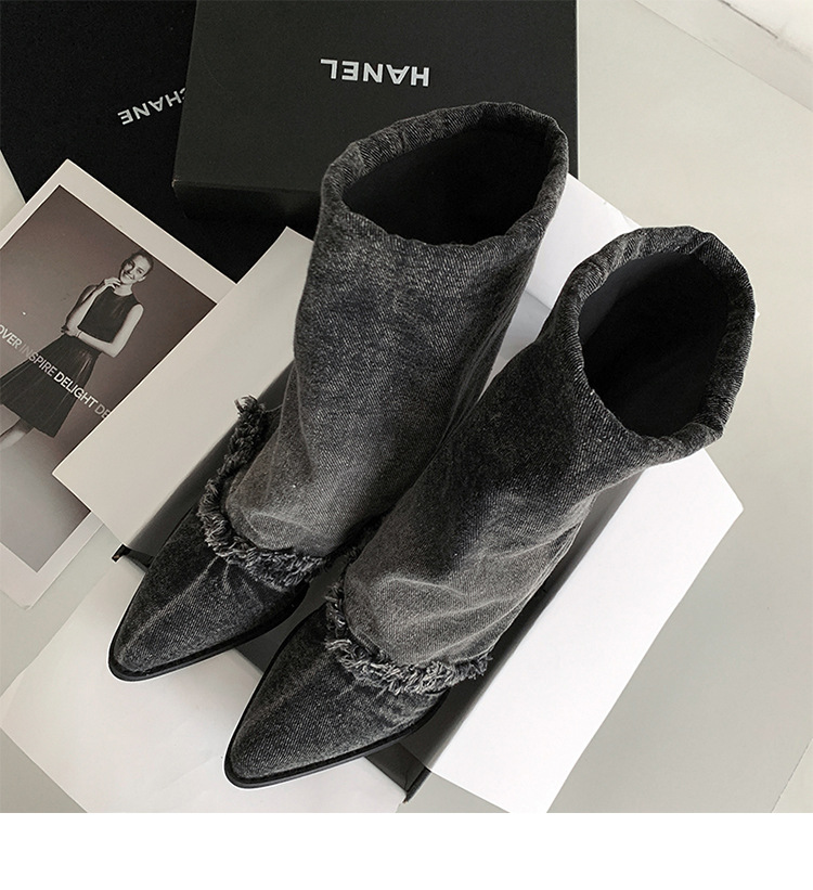 Boot nữ cổ thấp đế thô denim phong cách cao bồi Âu Mỹ — Màu xanh lam chi tiết 13