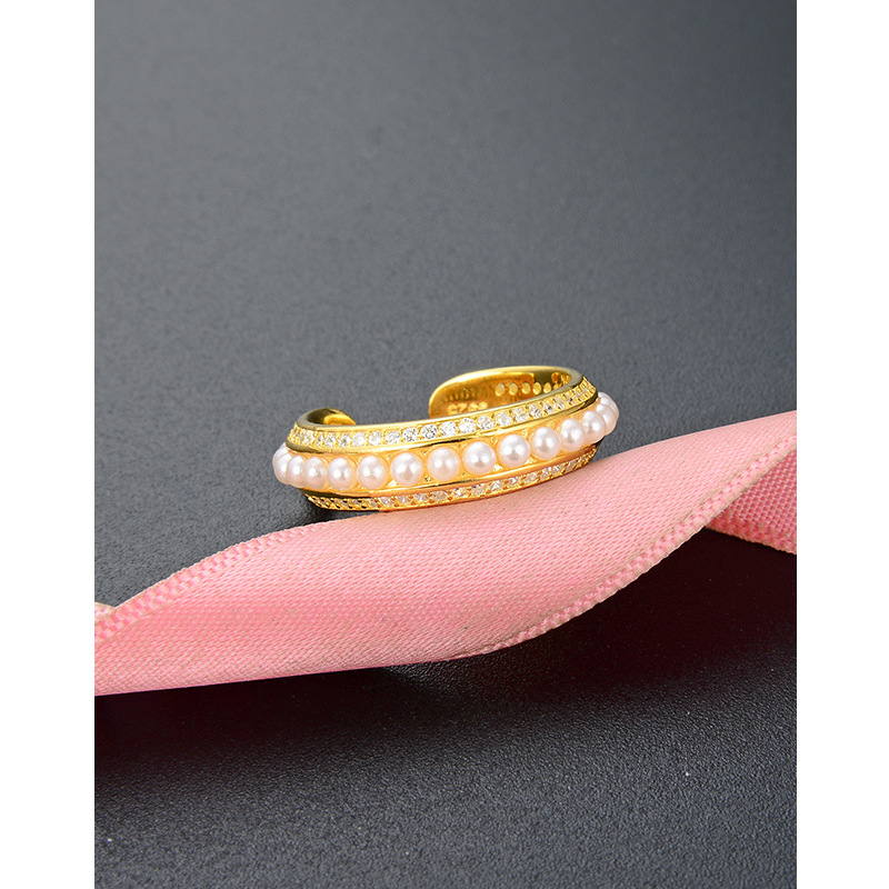 Una sola fila de perlas s925 anillo de plata estilo coreano creativo fresco anillo de oro fuente fábrica al por mayor