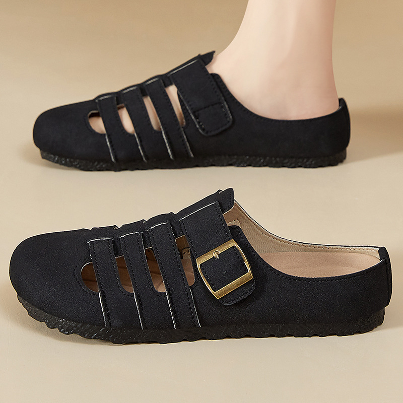 Zapatos de mujer, versátiles, estilo veraniego, tipo Birkenstock, sandalias huecas con diseño de espina de pescado, calzado de alta gama para exteriores, sandalias transpirables de media caña.