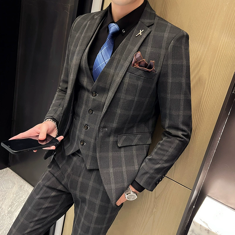 Костюм для жениха, мужской костюм-тройка, повседневное деловое вечернее платье, свадебное платье, британский клетчатый костюм, мужской