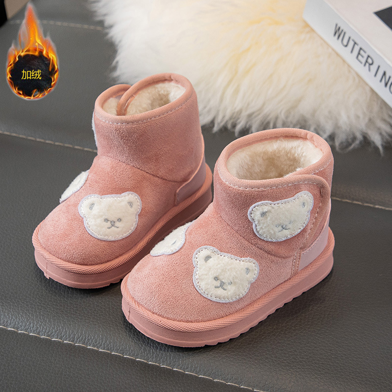 Botas de nieve para niños 2025, invierno nuevo tipo de botas cortas con calentamiento de lana, botas de algodón de dibujos animados de moda