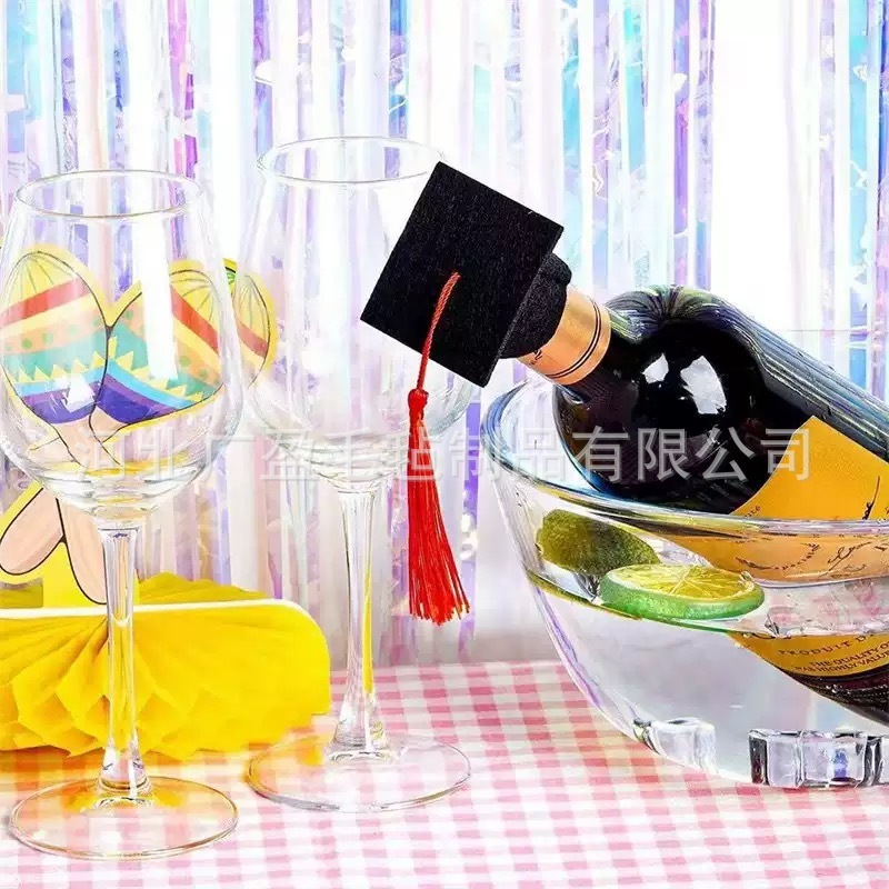 迷你毛毡博士帽毕业季装饰流苏学士学位帽公仔酒瓶花束装饰帽|undefined