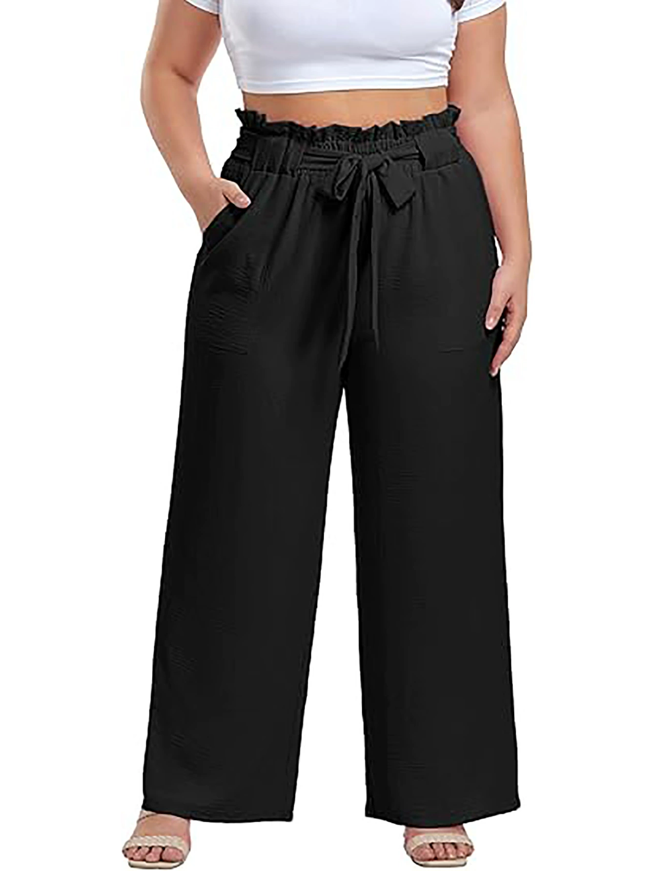 Trousers, (Cross-border trading), high waist, drawstring, plus size