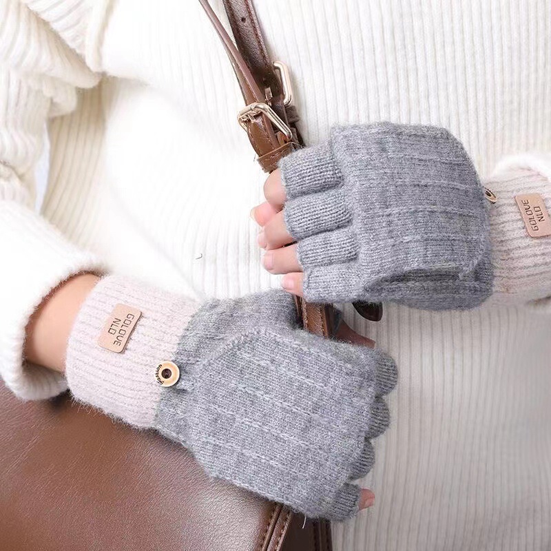 新しい秋冬のカップルのカシミヤの半手袋の手袋は手を温めて保温の手袋のジャカードの手袋を覆います。|undefined