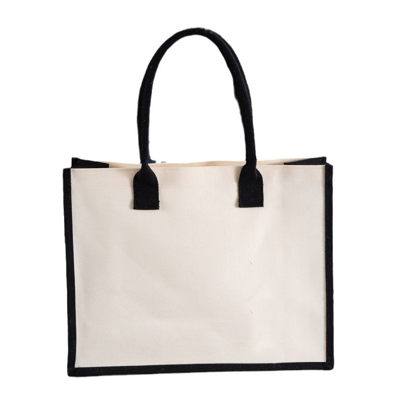 En stock bolso de costura de lona no impresa bolso de compras degradable pintado a mano bolso de mano diseño logotipo imprimible