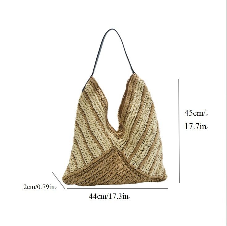 Bolsa de paja a rayas, bolsa de tejido a mano de alta calidad, bolsa de gran capacidad, bolsa de vacaciones, bolsa de playa, bolsa de viaje para mujeres