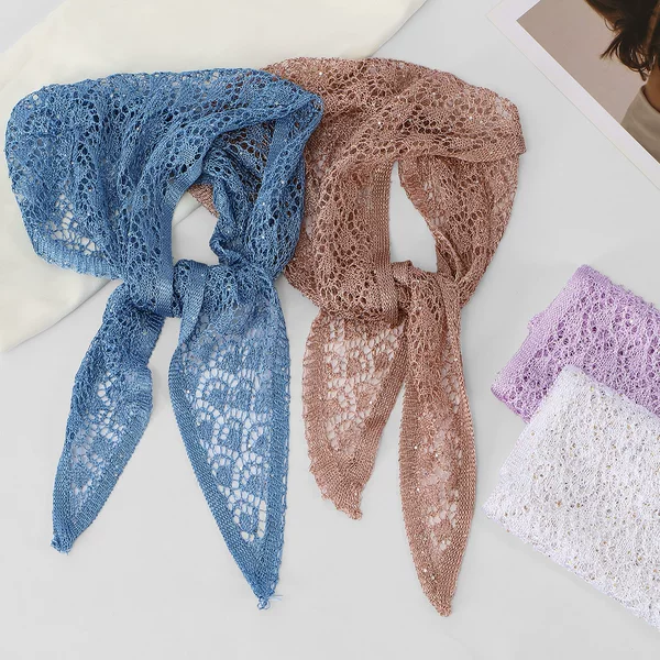 European and American Hot-Selling Solid Color Lace Polka Dot Tassel Triangle Scarf for Women, Fashionable Outerwear with Hollow-Out Tassel Scarf