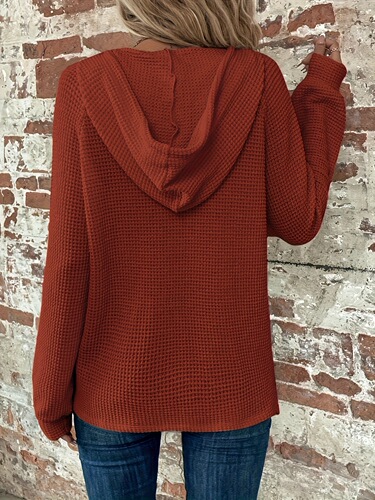 Women's Elegant Long Sleeve Button Embellished Waffle Knit