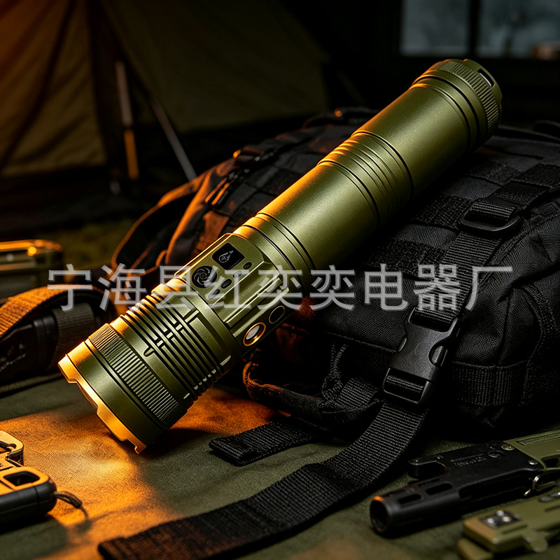 White laser high-brightness flashlight, rechargeable, dual-use for long and short distances, ultra-bright, retractable, zoomable, for camping, outdoor activities, and fishing lighting
