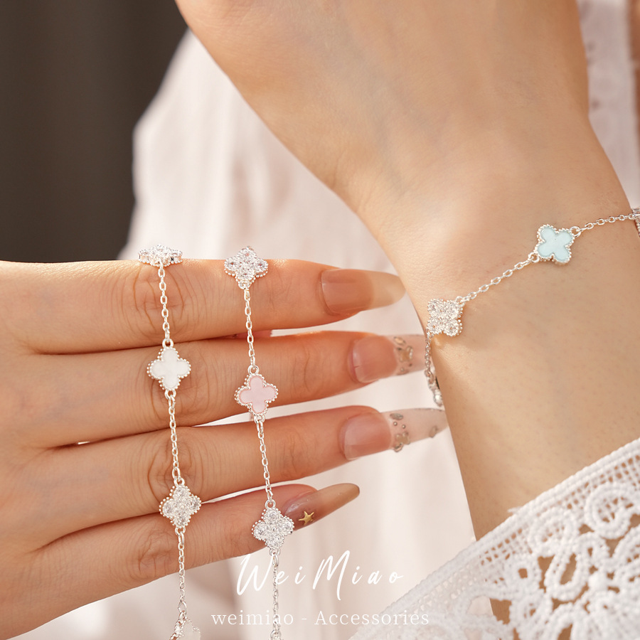 Brazalete de flores azules con diamantes, pequeña pulsera dulce y fresca, lujosa, alta calidad, moda diaria, joyas de brazales versátiles.