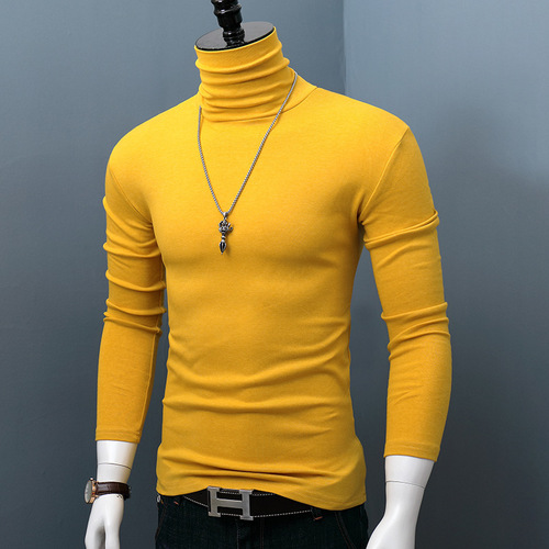 High-neck long-sleeved base layer men's solid-color slim-fit oversized turtleneck slim-fit T-shirt for autumn and winter—warm autumn clothing for young people