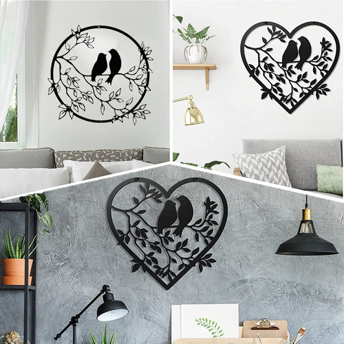 Metal love bird silhouette round love art iron hanging ornaments independent station manufacturer supply