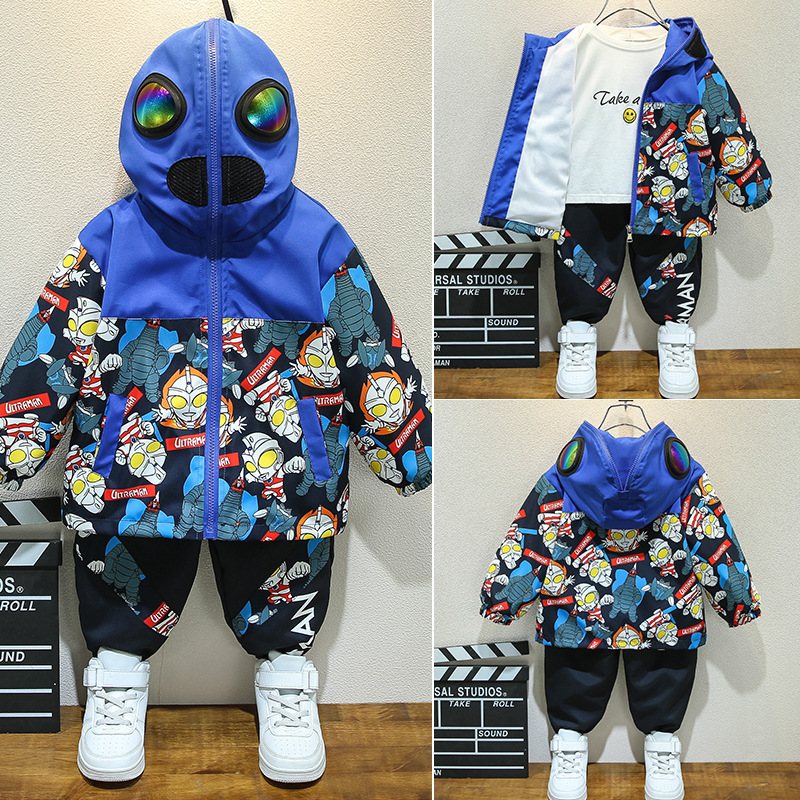 소년 세트 어린이 2024 새로운 가을 겨울 옷 어린이 기모 스포츠 충전 옷  울트라 맨 옷 두꺼운