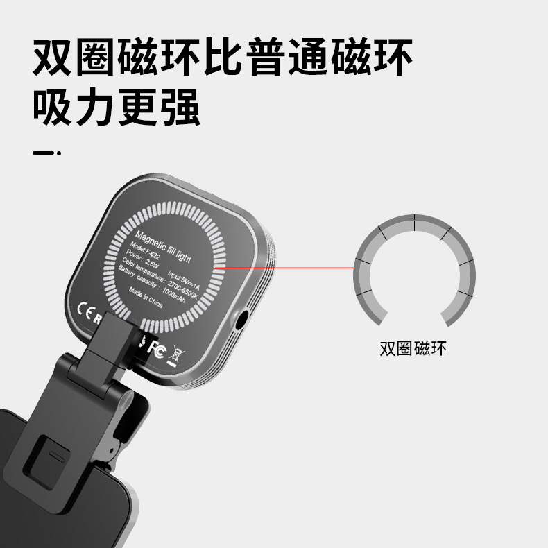 Luz de bolsillo de 1000 mA Luz de tofu caliente de tres colores F-622 transfronteriza nueva Mini Luz de relleno de teléfono móvil magnético