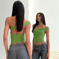 Sawadika Q24TP644 American hot girl style sleeveless solid color slim body exposed to the navel and waist sexy wear vest