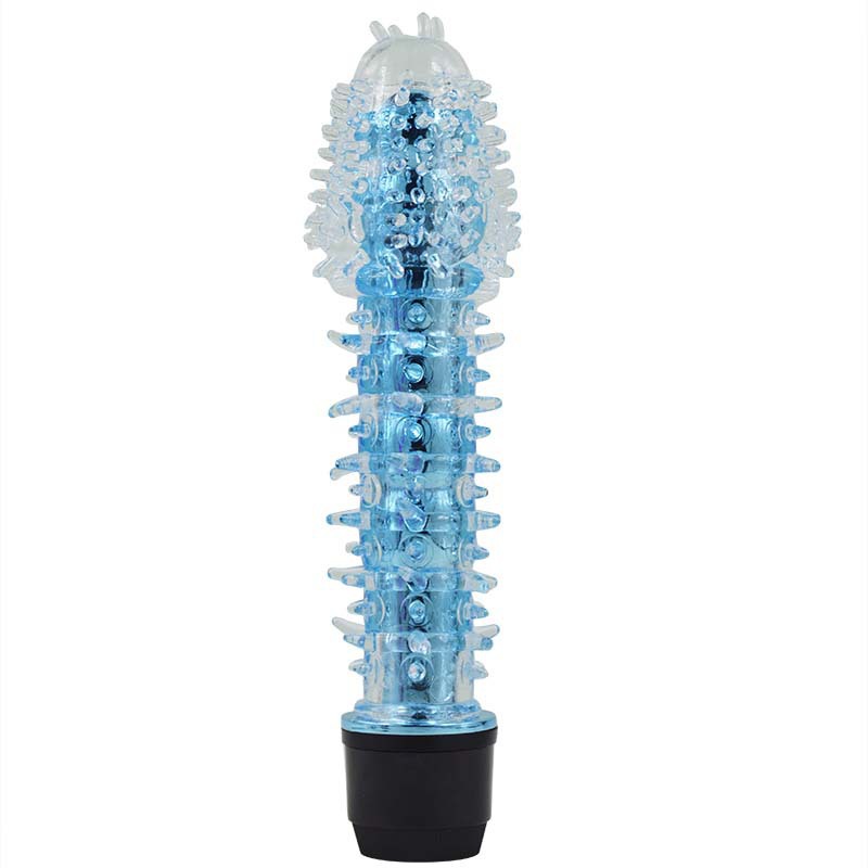Crystal Spiked Vibrating Masturbator, TPE Textured Sleeve, Purple, Manual Control — detail image 3