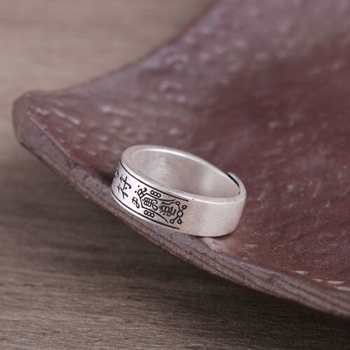 Amulet pattern sterling silver ring pure silver 999 open wide face men and women Taoist peace rune ring wholesale