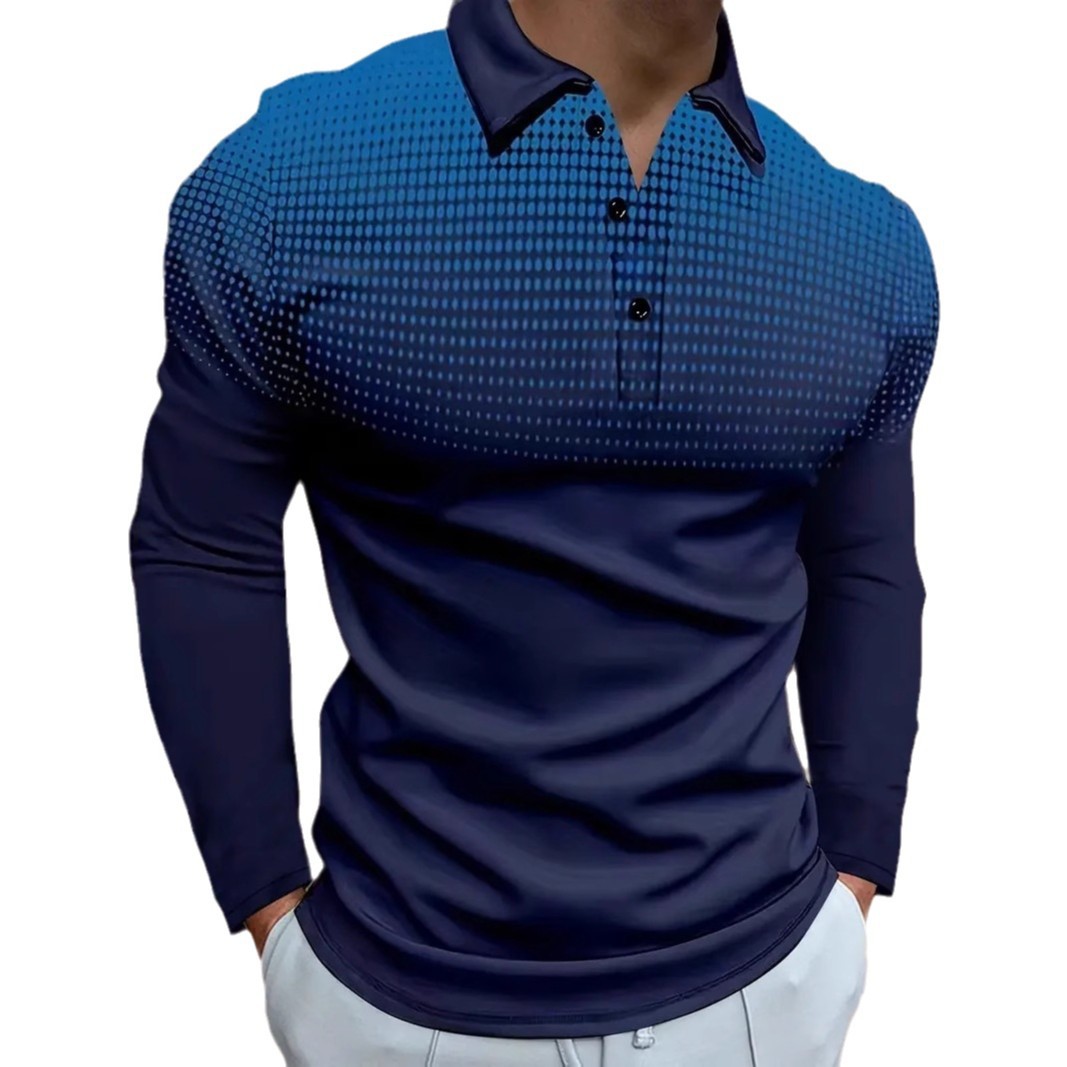 Puntos de color degradado simples con estampado 3D para hombres casuales de todo fósforo negocios sueltos de manga larga con cuello con botones en stock