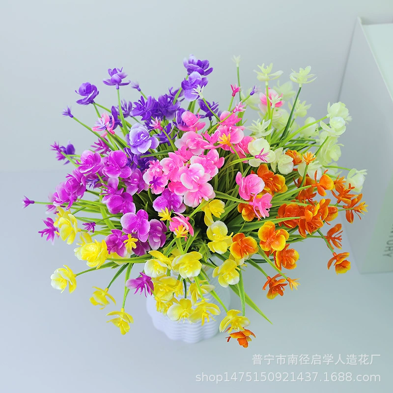 7 вилок моделирование Весенняя трава фаленопсис пластик искусственный цветок гостиная отель дома Свадебные украшения поддельный зеленый цветок букет