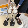 Sen family Retro leather shoes brown 2022 winter new pattern Plush Warm cloth polyurethane