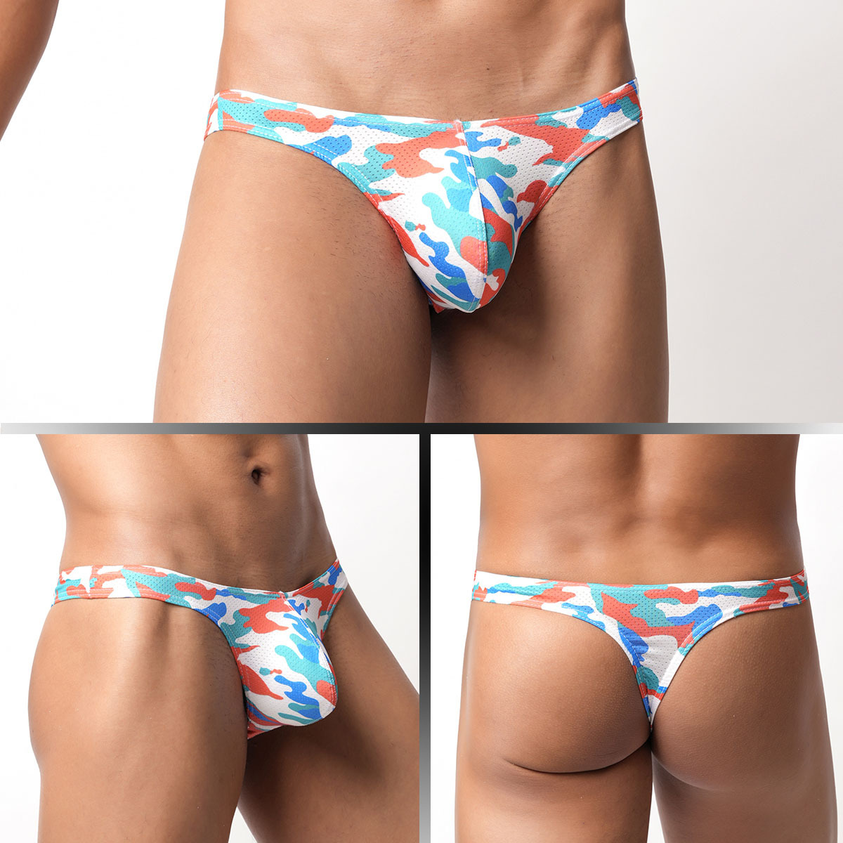 Japanese and Korean Style Young Men's Sexy Low-Rise Underwear Cross-Border Trade Cartoon Print Camouflage Thong T-Pants E120