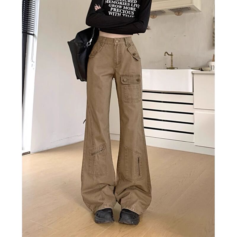 American Street khaki Workwear Micro-La Jeans Women's 2025 Spring and Autumn Loose Wide-Leg Multi-Pocket Flare Trendy American Street khaki Workwear Micro-La Jeans Women's 2025 Spring and Autumn Loose Wide-Leg Multi-Pocket Flare Trendy