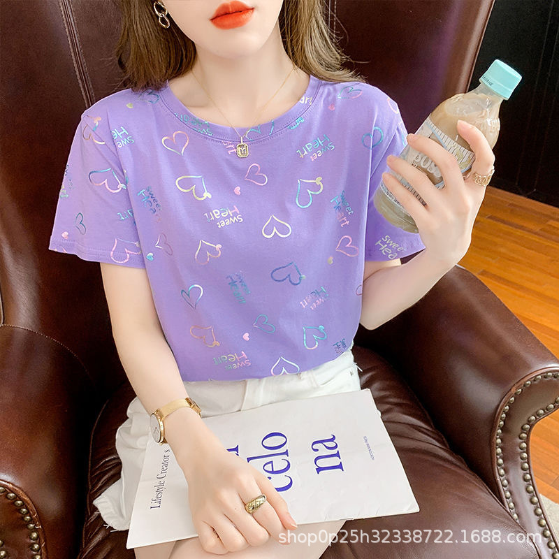 半袖tシャツins潮夏女性服2024年新型韓国版プリントファッションゆるいサイズ太ったmm上着