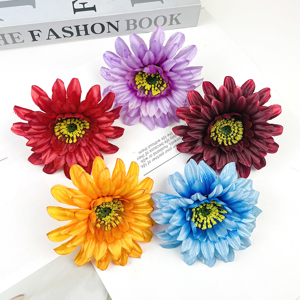 Flores de gerbera brillante DIY pinzas de flores cabeza de flores de fabricación de ropa minoritaria material de decoración de pared